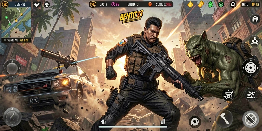 Screenshot gameplay ARPG yang menunjukkan pertempuran epik di BENTO123.