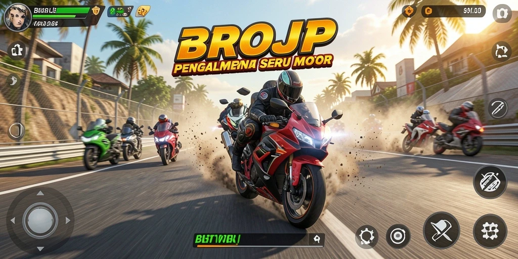 Gameplay seru BROJP dengan balapan motor yang menantang.
