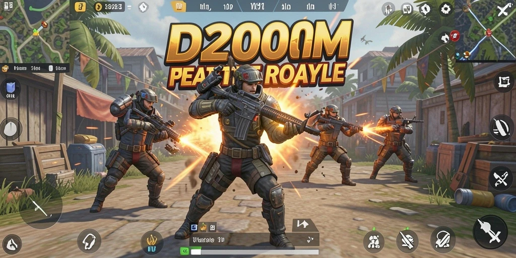 Gameplay D200M yang intens dalam arena Battle Royale.