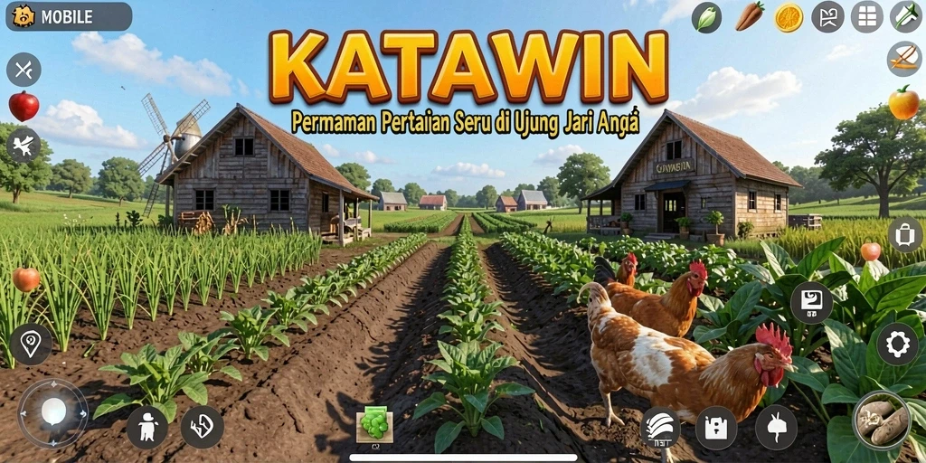 Screenshot KATAWIN menampilkan grafis pertanian yang indah dan gameplay yang menyenangkan.
