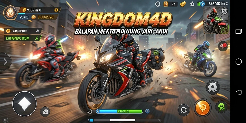 Screenshot gameplay KINGDOM4D yang menunjukkan akselerasi motor balap.