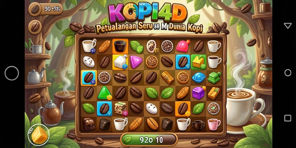 Tampilan gameplay seru KOPI4D dengan berbagai biji kopi yang menantang.