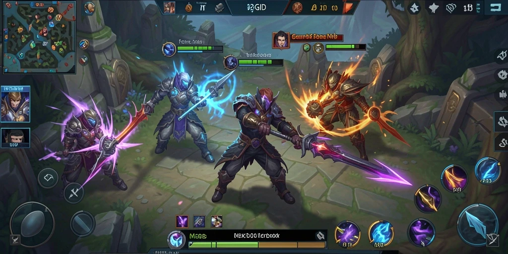 Screenshot NEXGID menampilkan aksi gameplay MOBA yang intens.