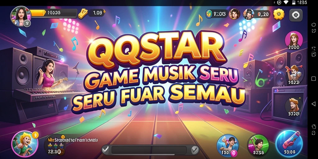 Screenshot QQSTAR menunjukkan gameplay musik yang penuh warna dan dinamis.
