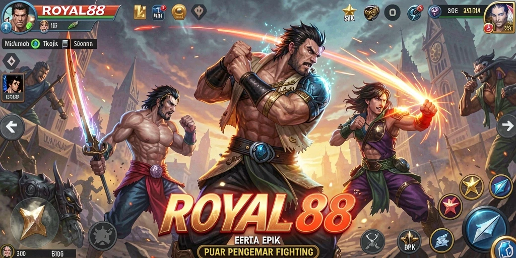 Tampilan gameplay ROYAL88 dengan pertarungan seru dan karakter unik.