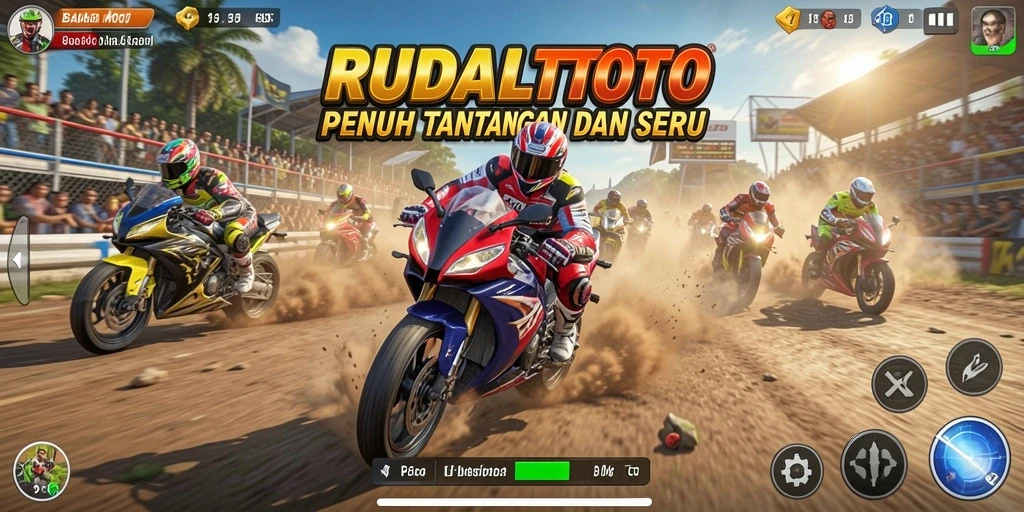 Screenshot gameplay RUDALTOTO menampilkan balapan motor seru dan menegangkan.